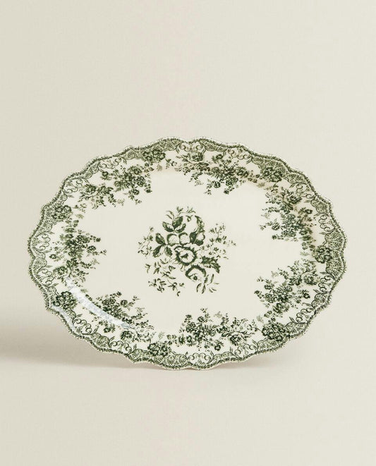 FLORAL EARTHENWARE SERVING DISH