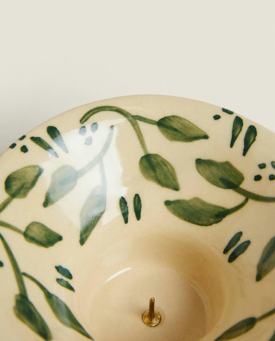 PAINTED CERAMIC CHRISTMAS CANDLESTICK HOLDER