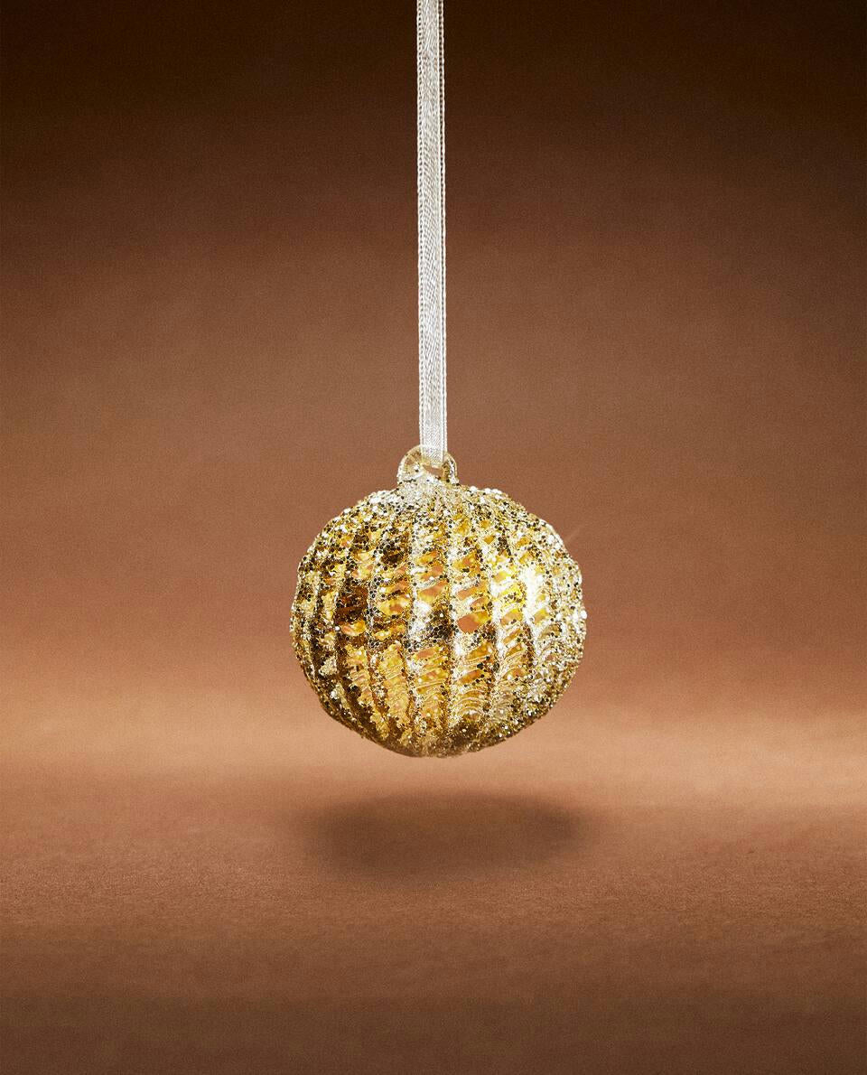 GLITTERY GLASS CHRISTMAS BAUBLE DECORATION
