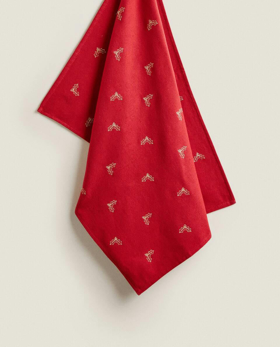 EMBROIDERED CHRISTMAS TREE COTTON TEA TOWEL