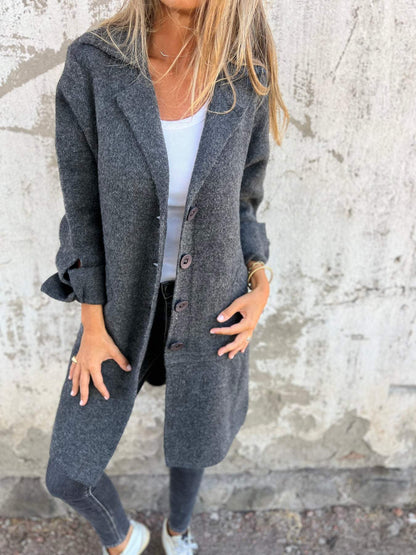 Casual Lapel Wool Single Breasted Long Coat