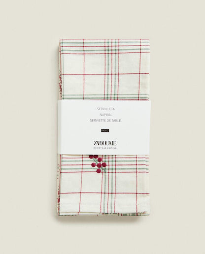 PACK OF CHECK NAPKINS WITH CHRISTMAS STRIPES (PACK OF 2)