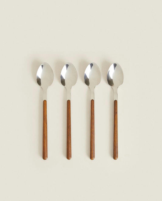 BOX 4 DESSERT SPOONS WITH ROUND HANDLE DETAIL