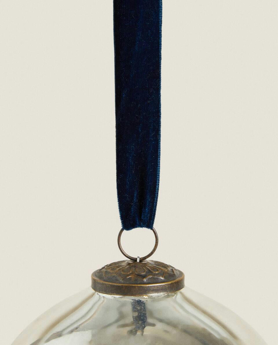 GLASS HERRINGBONE CHRISTMAS BAUBLE DECORATION