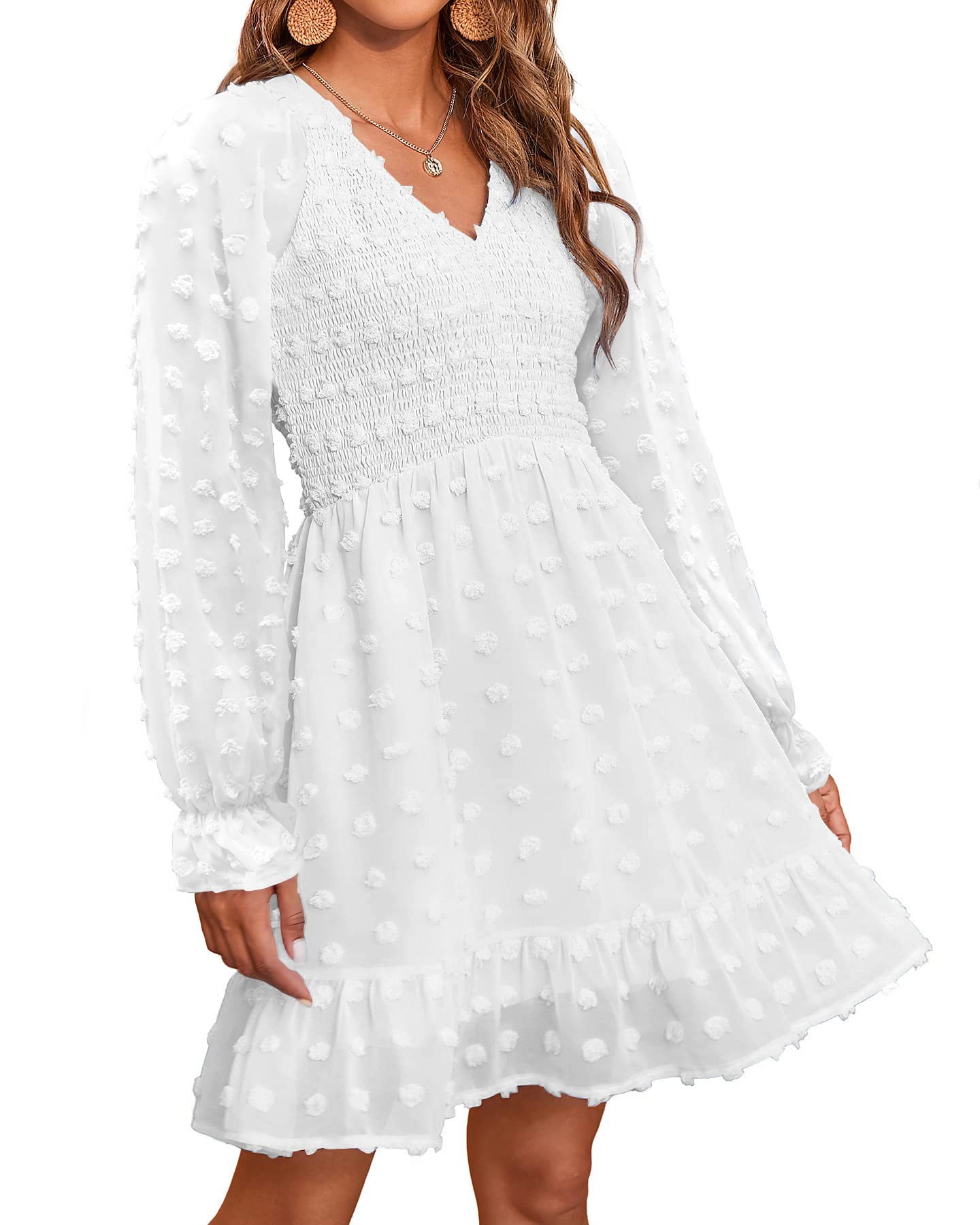Women's Spring V Neck Swiss Dot Chiffon Mini Dress (Buy 2 Free Shipping)