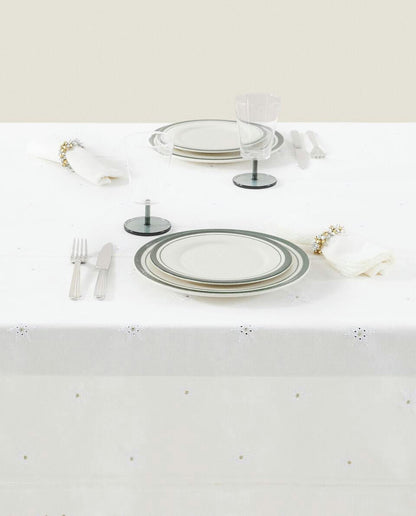 EMBROIDERED COTTON CHRISTMAS TABLECLOTH WITH FRILL