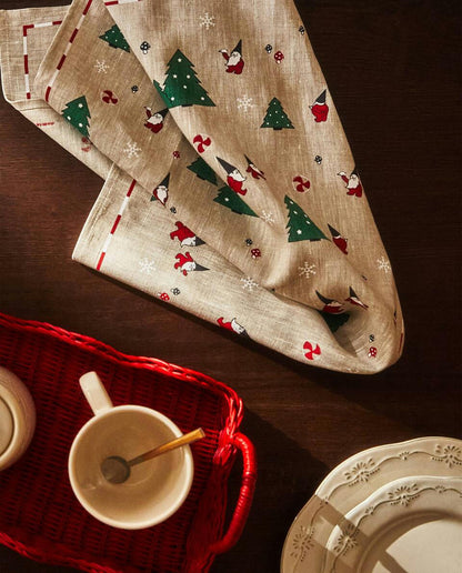 LINEN TEA TOWEL WITH CHRISTMAS TREES