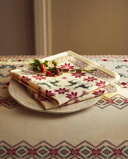 CHRISTMAS CROSS-STITCH COTTON NAPKINS (PACK OF 2)