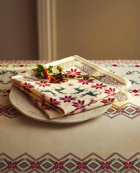 CHRISTMAS CROSS-STITCH COTTON NAPKINS (PACK OF 2)
