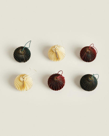 PACK OF CHRISTMAS PAPER BAUBLE DECORATIONS (PACK OF 6)
