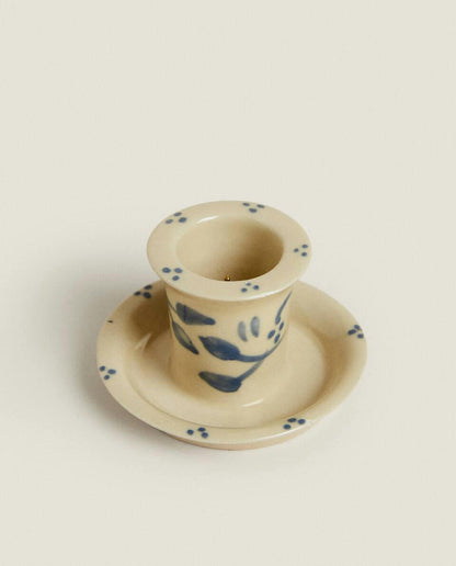 PAINTED CERAMIC CHRISTMAS CANDLESTICK HOLDER
