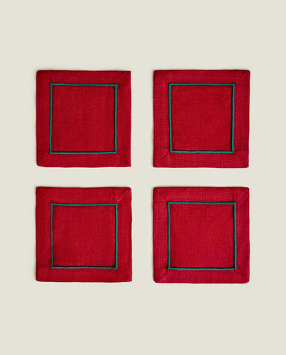 PACK OF LINEN CHRISTMAS COASTERS (PACK OF 2)