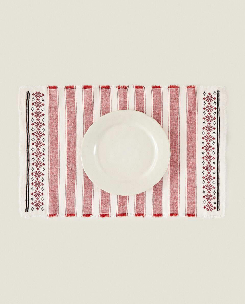 COTTON LINEN PLACEMAT WITH CHRISTMAS STRIPES