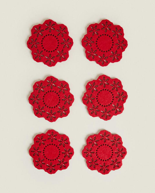PACK OF FELT CHRISTMAS SNOWFLAKE COASTERS (PACK OF 6)