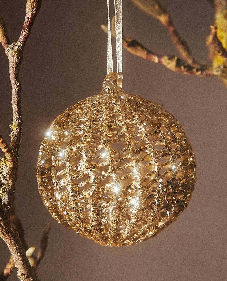 GLITTERY GLASS CHRISTMAS BAUBLE DECORATION