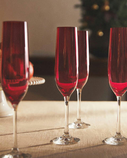 CHRISTMAS CRYSTALLINE COLOURED FLUTE GLASS