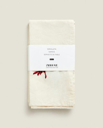 PACK OF EMBROIDERED LINEN CHRISTMAS NAPKINS (PACK OF 2)