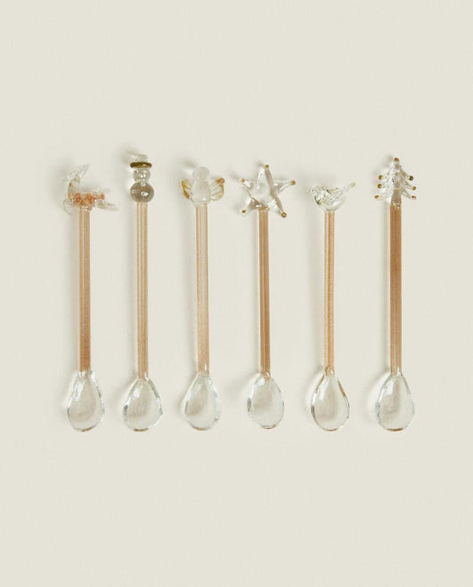 CHRISTMAS GLASS DESSERT SPOON CHARMS (PACK OF 6)