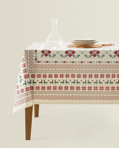 CHRISTMAS CROSS-STICH COTTON TABLECLOTH