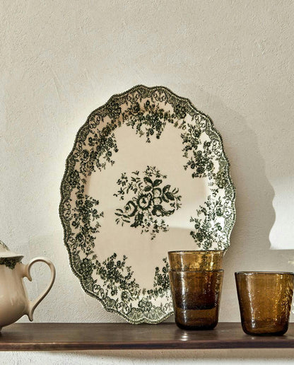FLORAL EARTHENWARE SERVING DISH