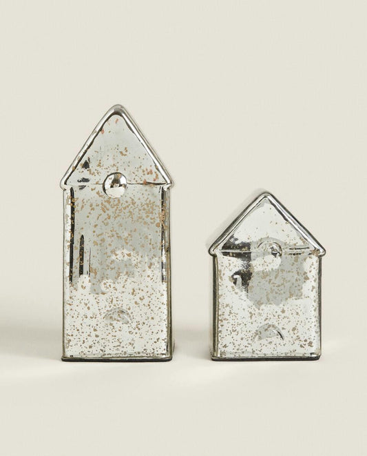 MERCURISED GLASS CHRISTMAS LED LIGHT HOUSE