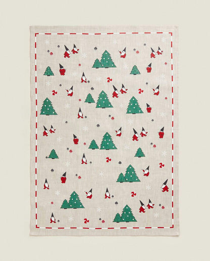 LINEN TEA TOWEL WITH CHRISTMAS TREES