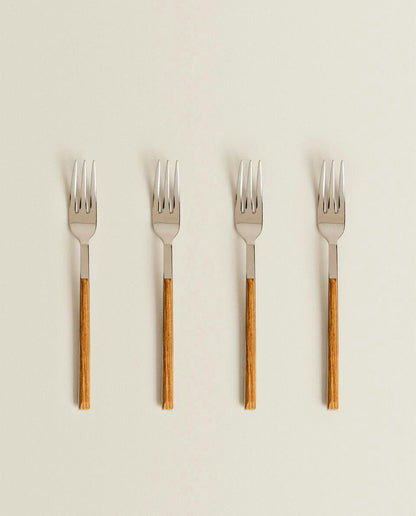BOX 4 BRUNCH FORKS WITH WOOD-EFFECT HANDLE