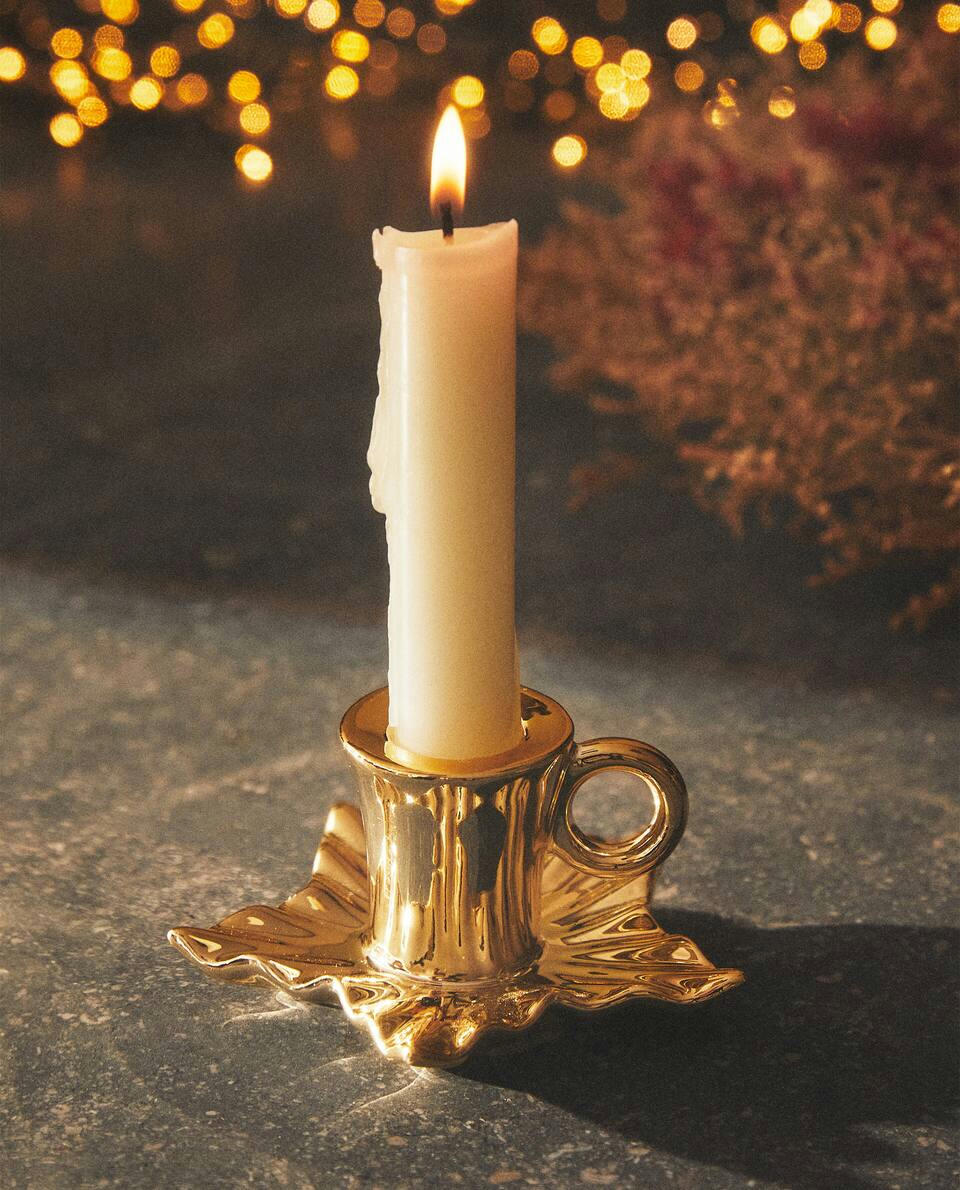 CHRISTMAS LEAF CANDLEHOLDER WITH RIM