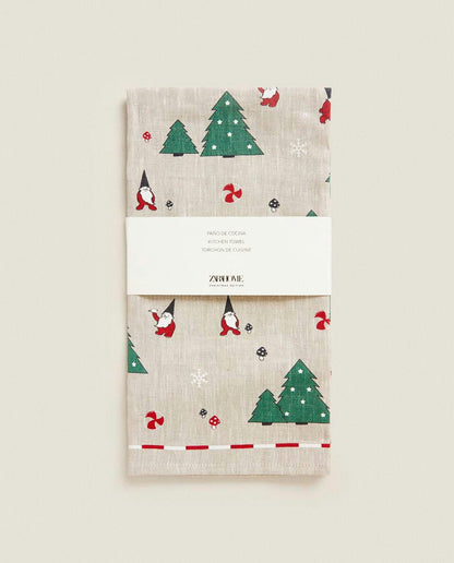 LINEN TEA TOWEL WITH CHRISTMAS TREES