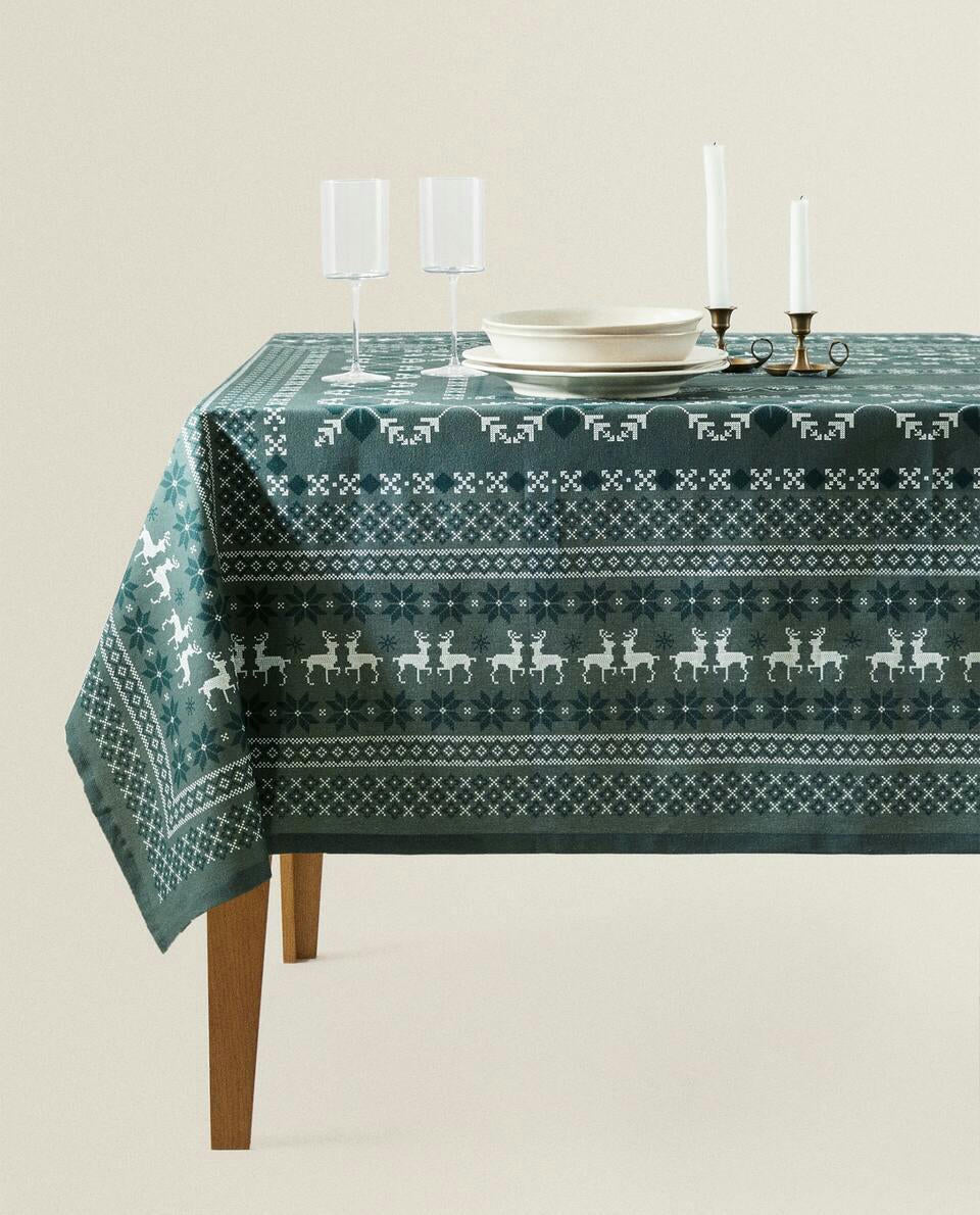 CHRISTMAS CROSS-STICH COTTON TABLECLOTH