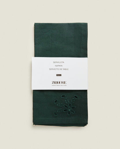 PACK OF EMBROIDERED COTTON CHRISTMAS NAPKINS (PACK OF 2)