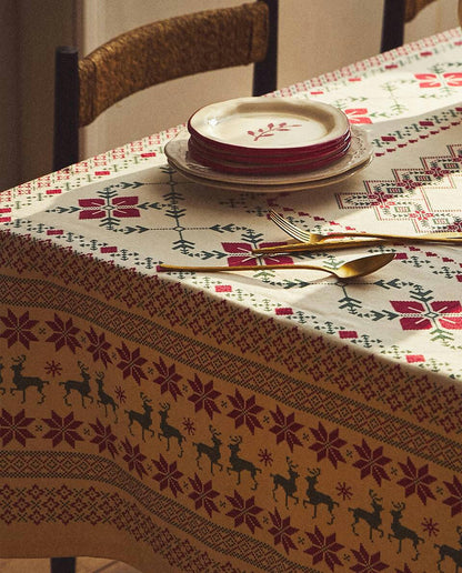 CHRISTMAS CROSS-STICH COTTON TABLECLOTH