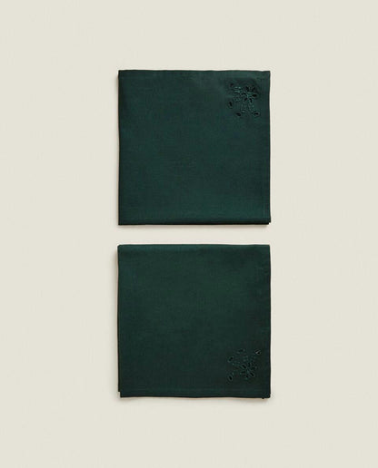 PACK OF EMBROIDERED COTTON CHRISTMAS NAPKINS (PACK OF 2)