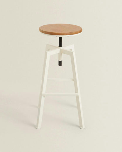 WOODEN AND METAL SWIVEL STOOL