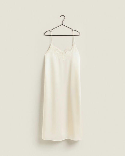 SATIN NIGHTDRESS WITH BLONDE LACE