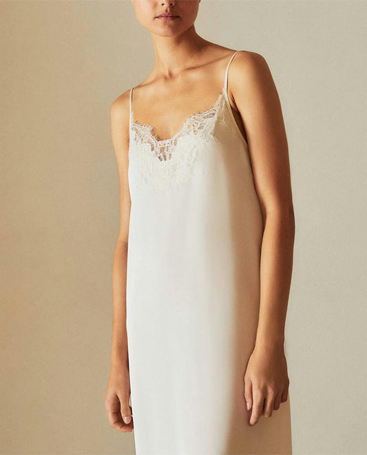 SATIN NIGHTDRESS WITH BLONDE LACE