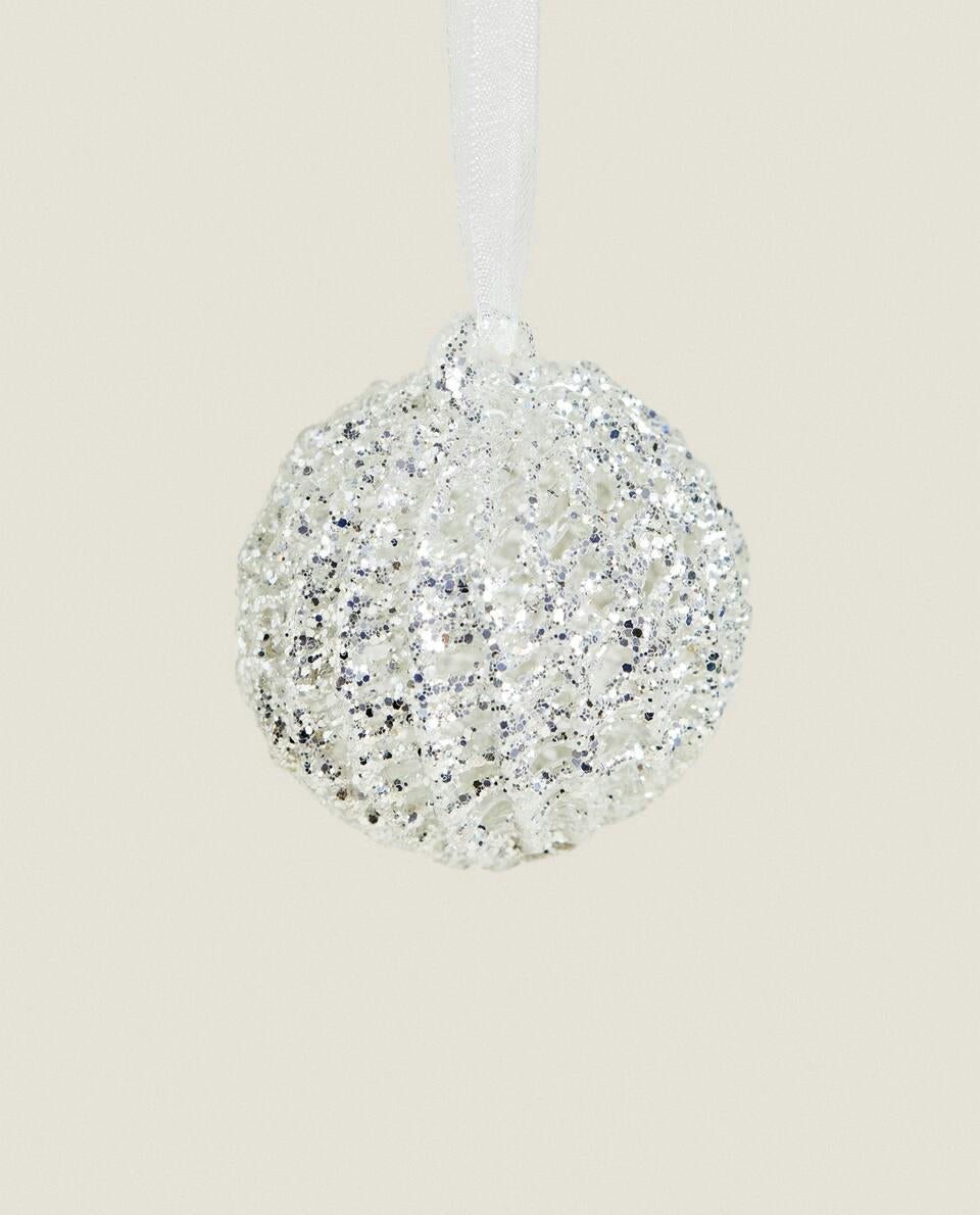 GLITTERY GLASS CHRISTMAS BAUBLE DECORATION
