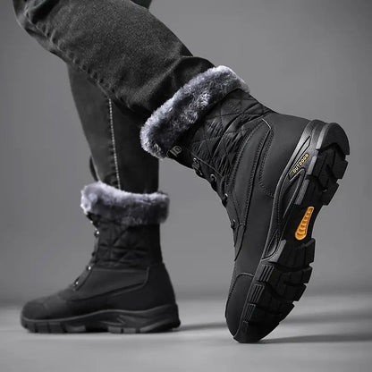 (Limited Time Sale 49%off)Men's Winter Warm Thick Leather Platform Fur Lined Snow Boots Waterproof Non-slip Wear-resistant Winter Boots