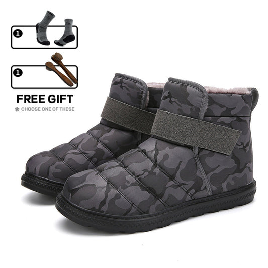 (Limited Time 70% Discount Event) Men's 2024 Winter New Warm Waterproof Non-Slip Puncture-Resistant Velcro Slip-On Snow Boots Ankle Support Orthopedic Wide Toe Arch Support Cotton Shoes
